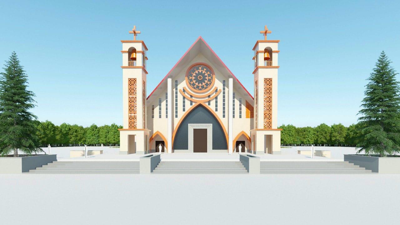 Façade principale d'une église avec deux clochers