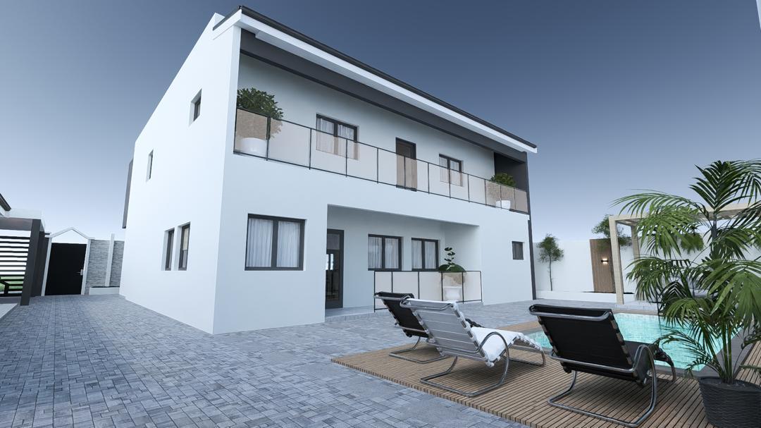 Résidence contemporaine avec terrasse, piscine et aménagement extérieur