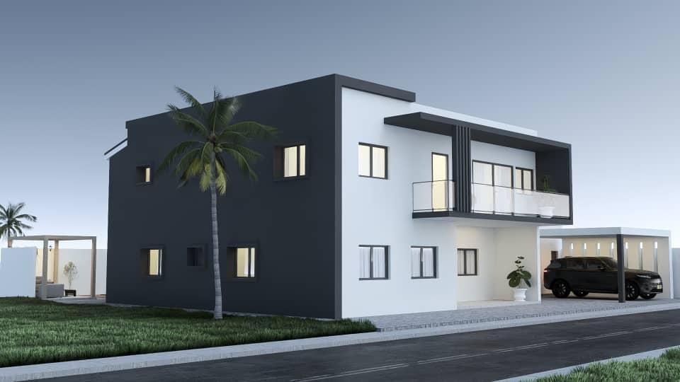 Villa contemporaine avec contraste noir et blanc et stationnement couvert